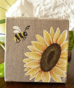 Provencal canvas, linen painting (sunflower & honey bee)
